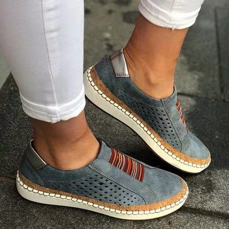 Damen perforierte Slipper-Sneaker mit Elastikeinsatz und Korkoptik-Plateau Shop Nory