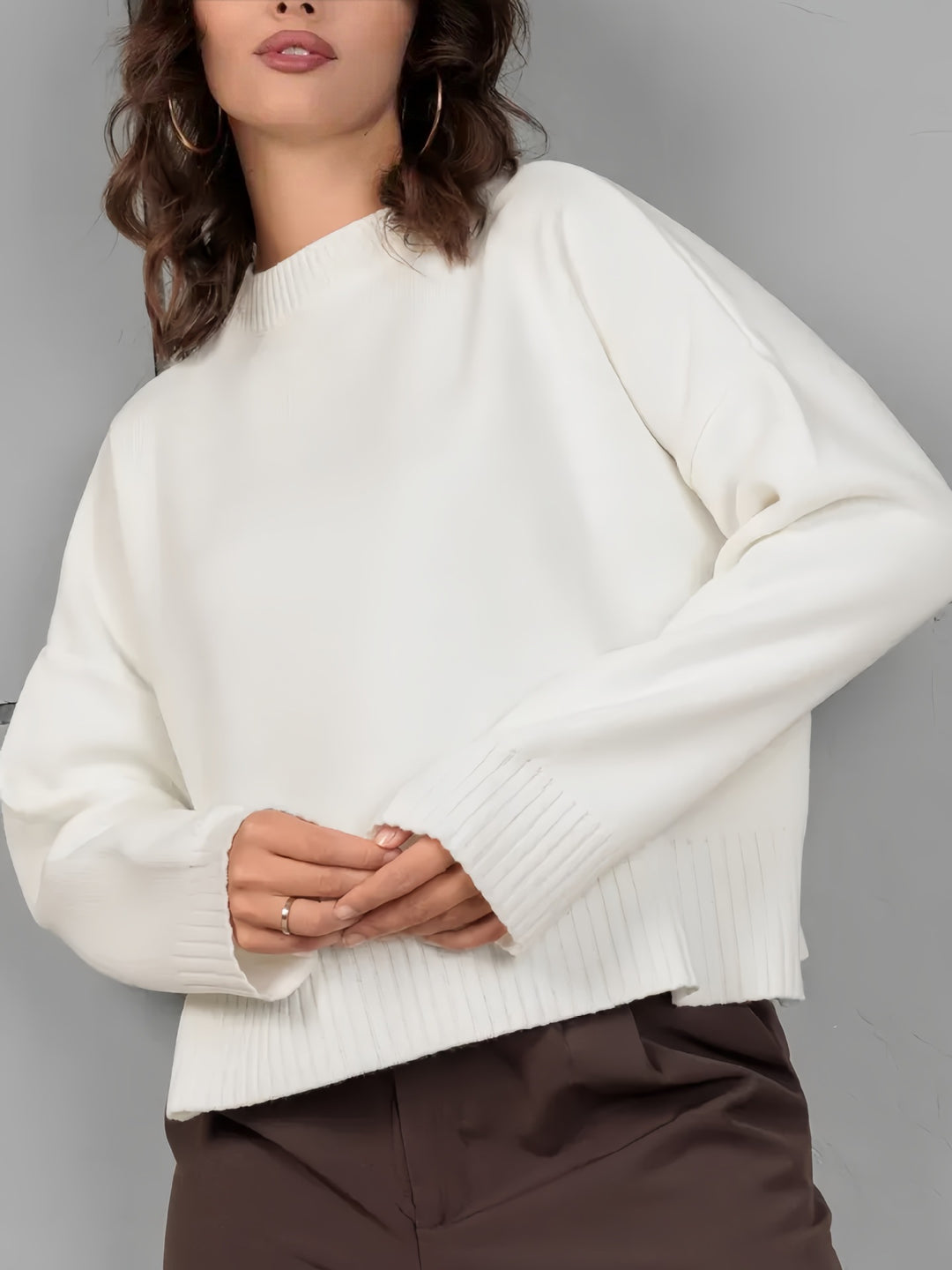 Damen Bequemer Strickpullover mit Rundhalsausschnitt