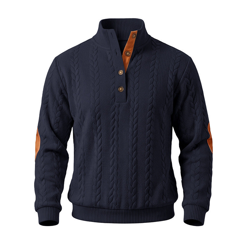 Herren Feinstrick-Troyer mit Zopfmuster, Lederdetails und Ellbogen-Patches Shop Nory