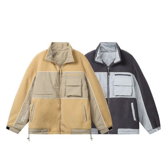 Unisex Oversize Fleece‑Fieldjacke mit Nylonpanels, hoher Stehkragen und Tunnelzug Shop Nory