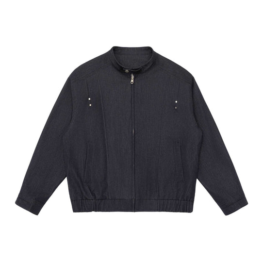 Unisex Kurz geschnittener Denim-Utility-Blouson mit Funnelkragen und Tunnelzugsaum Shop Nory