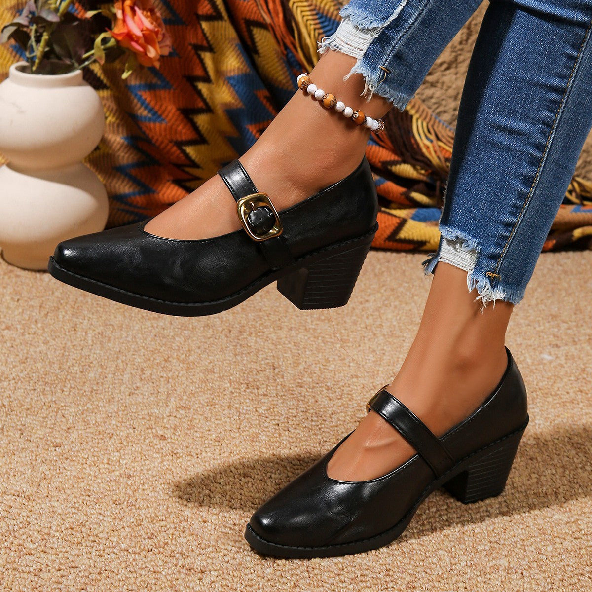 Damen Klassische Blockabsatzschuhe mit eleganter Schnallenverzierung Shopnory
