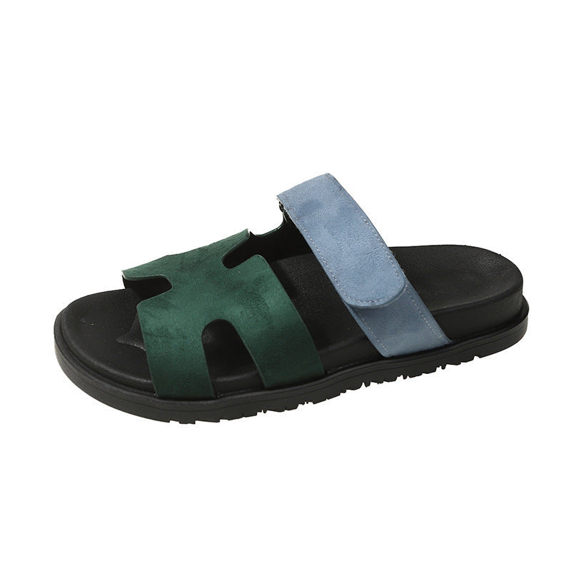 Damen komfortable Veloursleder-Sandalen mit verstellbarem Klettverschluss und rutschfester Sohle Shopnory