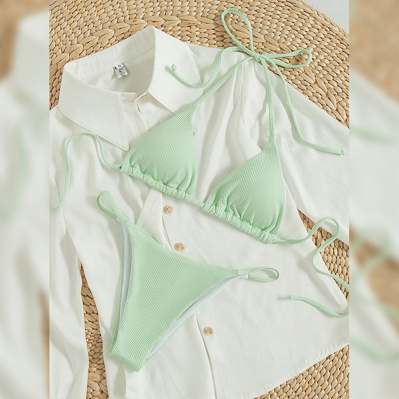 Damen Triangel-Bikini mit verstellbaren Bändern und rippierter Textur