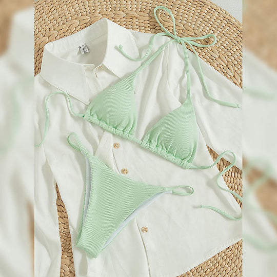 Damen Triangel-Bikini mit verstellbaren Bändern und rippierter Textur