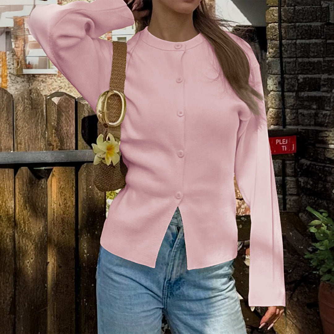 Damen nan taillierte Strickjacke mit asymmetrischer Knopfleiste und Rundhalsausschnitt Shop Nory