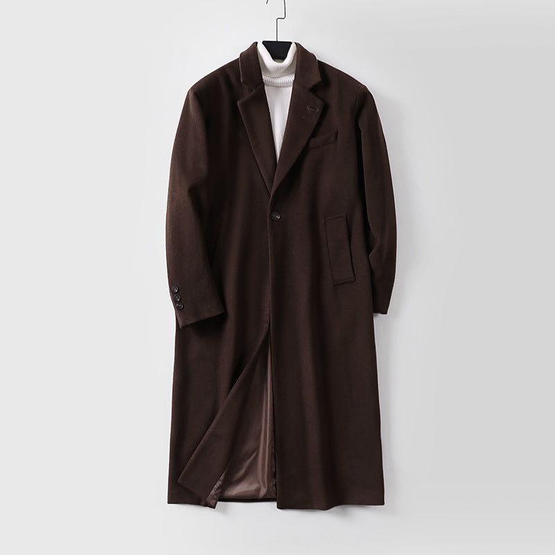 Herren Eleganter langer Einreiher-Wollmantel mit schmalem Revers und taillierter Silhouette Shop Nory