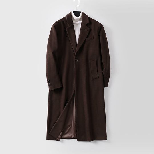 Herren Eleganter langer Einreiher-Wollmantel mit schmalem Revers und taillierter Silhouette Shop Nory