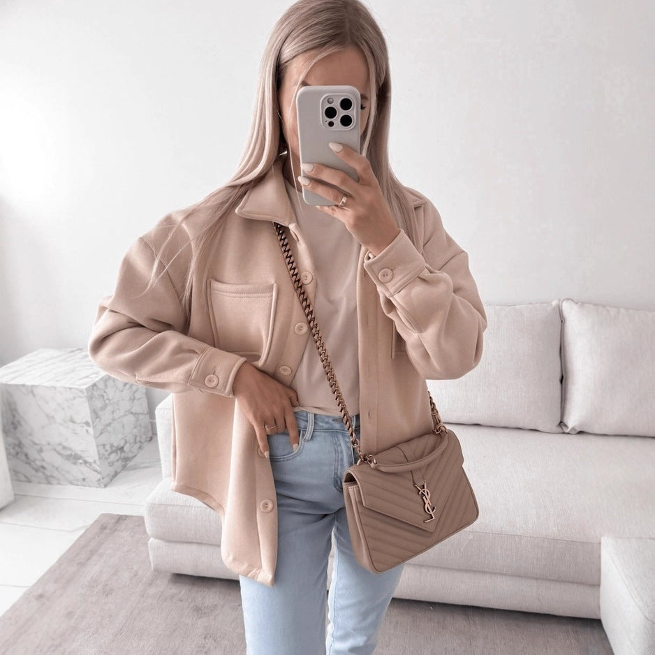 Damen Oversized Hemdjacke Shacket aus weichem Wollmix mit aufgesetzten Brusttaschen Shop Nory