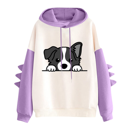 Damen nan Kapuzenpullover mit niedlichem Hunde‑und‑Katzen‑Print und 3D-Stacheln an den Ärmeln Shop Nory