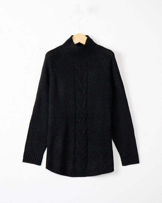 Damen Rollkragenpullover mit Zopfmuster und Raglanärmeln Shop Nory