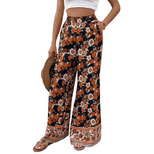 Damen Hochtaillierte weite Palazzohose mit floralem Alloverprint und Eingrifftaschen Shop Nory
