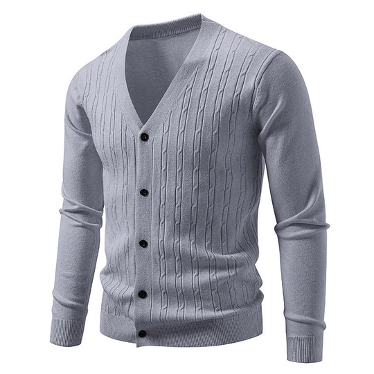 Herren Feinstrick-Cardigan mit tiefem V-Ausschnitt schmaler Passform und vertikalem Zopfstrick Shop Nory