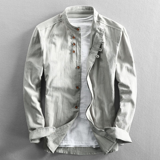 Herren Stehkragen-Hemd mit verdeckter Knopfleiste und modernen Details Shop Nory