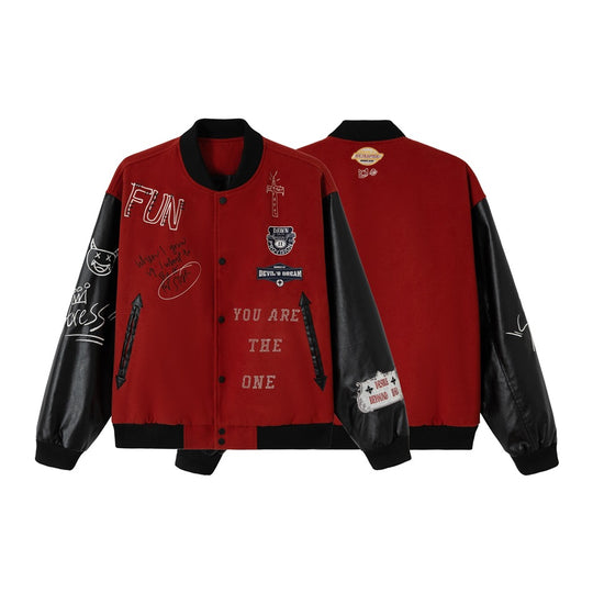 Unisex Varsity-Bomberjacke im College‑Look mit Wollmixkörper und Kunstlederärmeln Shop Nory