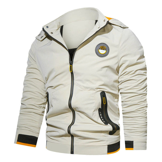 Herren sportlich-urbaner Kapuzenzip-Hoodie mit wasserabweisenden Reißverschlüssen und Logo-Patch Shop Nory
