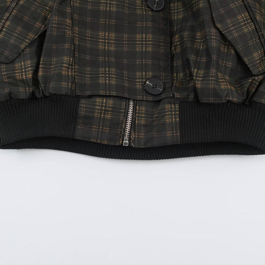Damen Karierter Cropped‑Bomber mit weitem Ballonärmeln und hohem Stehkragen Shop Nory