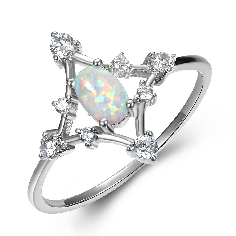Damen Ring mit funkelnden Zirkonia und schimmerndem Opal-Motiv Shop Nory