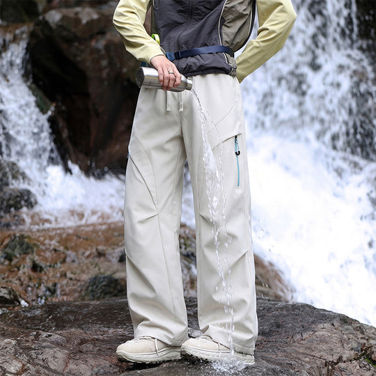 Unisex Wasserabweisende technische Cargo-Hose mit weitem Bein, Reißverschlusstaschen und Kordelzug Shop Nory