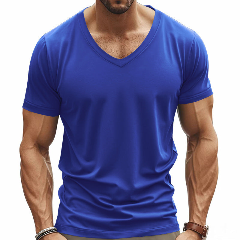 Herren V-Ausschnitt T-Shirt aus atmungsaktivem Baumwollmix mit modernem Schnitt