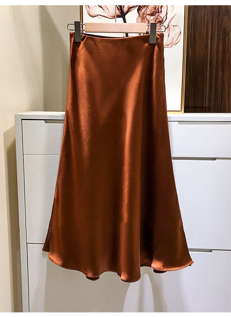 Damen Eleganter Satinrock mit asymmetrischem Schlitz Shop Nory