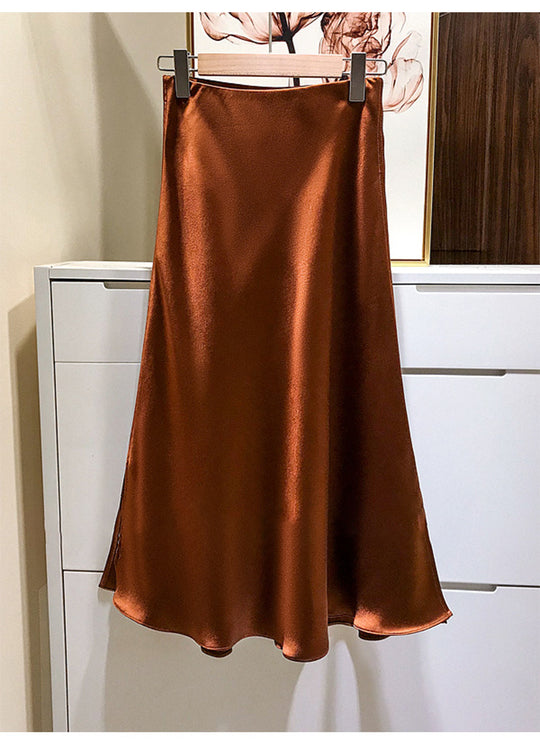 Damen Eleganter Satinrock mit asymmetrischem Schlitz Shop Nory
