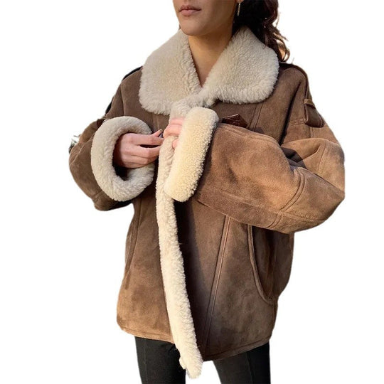 Damen Warme Lammfelljacke mit bequemem Schnitt