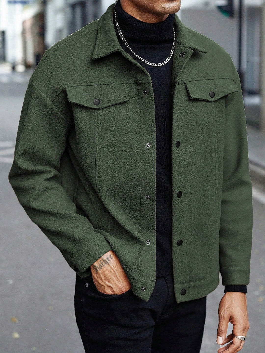 Herren nan Hemdjacke aus Wollmischung mit Druckknöpfen und Pattentaschen Shopnory