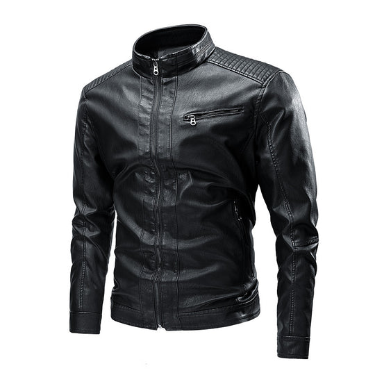 Herren Schmale Kunstleder-Bikerjacke mit Stehkragen und Ziersteppungen Shop Nory