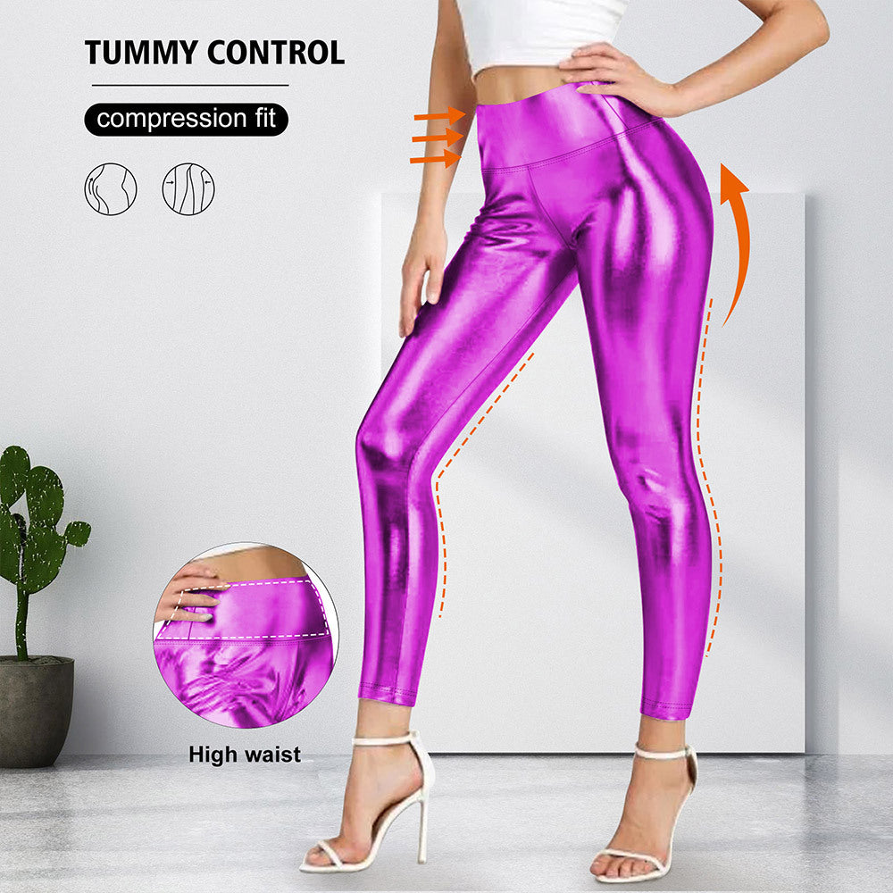 Damen Glänzende Sculpting-Leggings mit hohem Bund und Bauchkontrolle Shopy Nory
