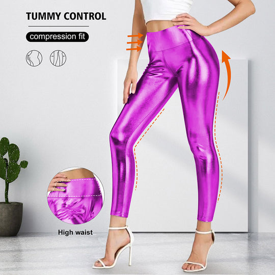 Damen Glänzende Sculpting-Leggings mit hohem Bund und Bauchkontrolle Shopy Nory
