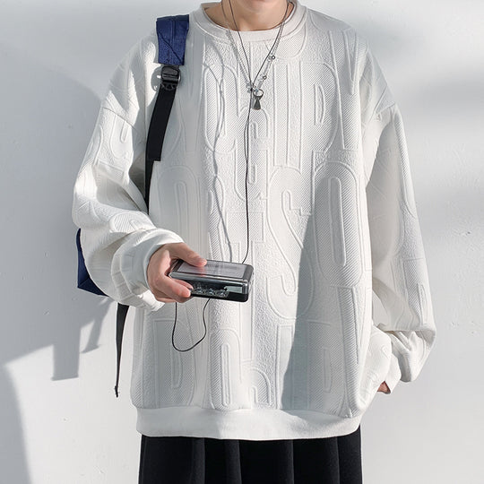 Herren Oversized Strukturiertes Strick-Sweatshirt mit geprägtem Ton-in-Ton-Lettering Shop Nory