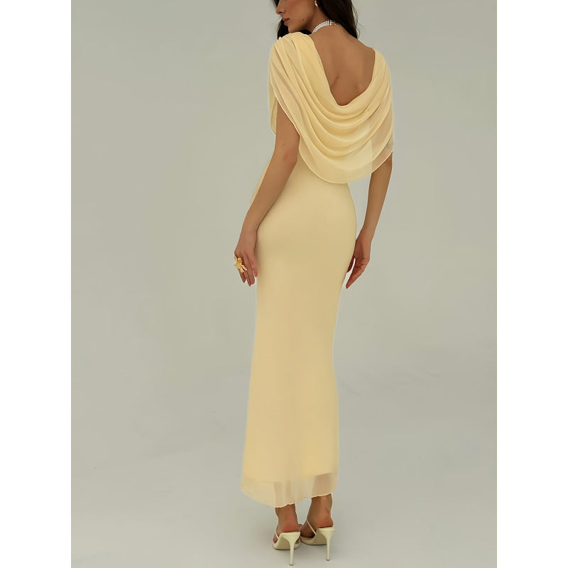 Damen Elegantes Maxikleid mit tiefem Wickelausschnitt und Überwurf Shopnory