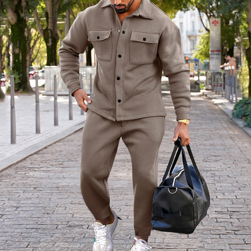 Herren nan zweiteiliges Overshirt- und Jogginghose-Set aus strukturiertem Jersey mit aufgesetzten Brusttaschen und konischer Silhouette Shop Nory