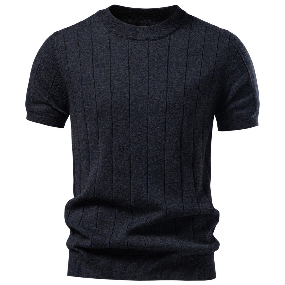 Herren nan leichter Kurzarm-Strickpullover mit feiner Rippenstruktur und Rundhalsausschnitt