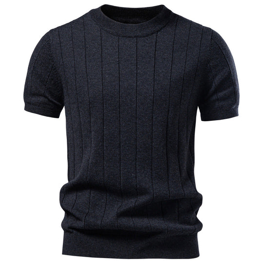 Herren nan leichter Kurzarm-Strickpullover mit feiner Rippenstruktur und Rundhalsausschnitt