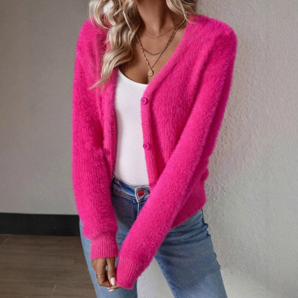 Strickjacke Damen kuschelig mit V-Ausschnitt und Knopfdetails
