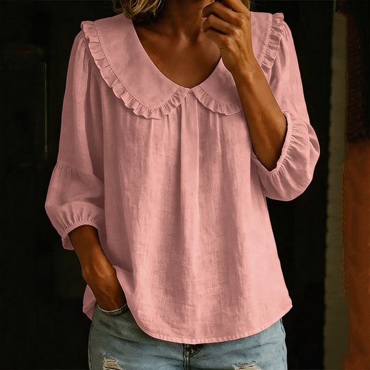 Damen Lockeres Tunika-Blusenshirt mit extra großem Rüschkragen Shop Nory