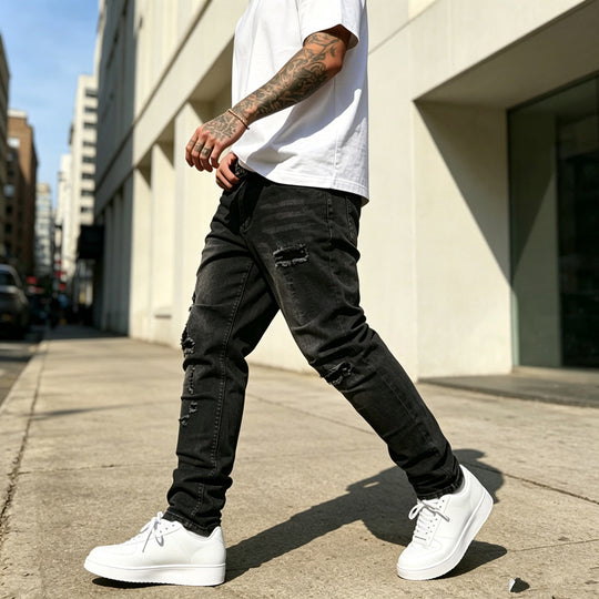 Herren Zerrissene Slim-Fit Jeans Shop Nory
