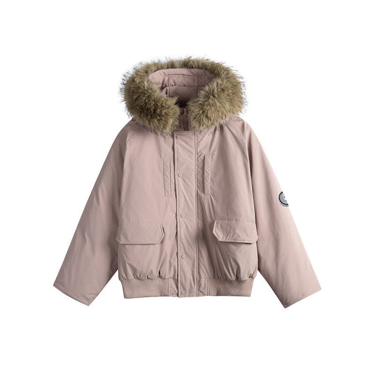 Damen Kurz-Bomberjacke mit Thermowattierung, Kapuze mit abnehmbarem Kunstfell und Utility-Taschen Shop Nory