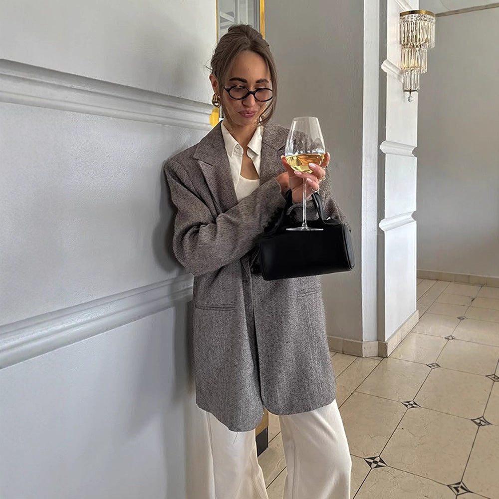 Damen Langer oversized Wollmix-Mantel mit einreihiger Knopfleiste, fallendem Revers und Eingrifftaschen Shop Nory