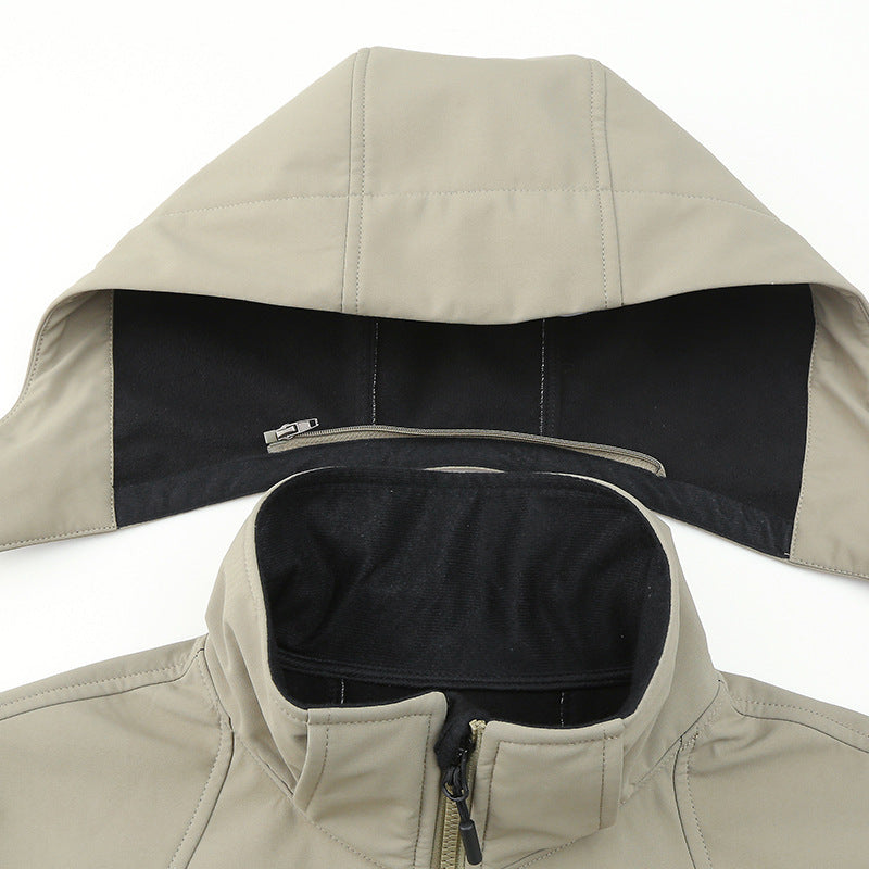 Herren wasserabweisende Softshelljacke mit Kapuze, verschweißten Reißverschlüssen und Fleecefutter Shop Nory