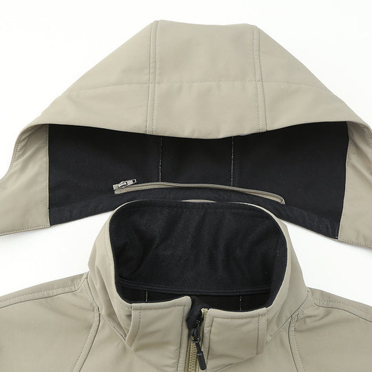 Herren wasserabweisende Softshelljacke mit Kapuze, verschweißten Reißverschlüssen und Fleecefutter Shop Nory
