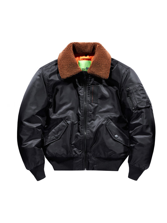 Herren Pilotenbomberjacke mit Teddykragen und Utility-Ärmeltasche Shop Nory