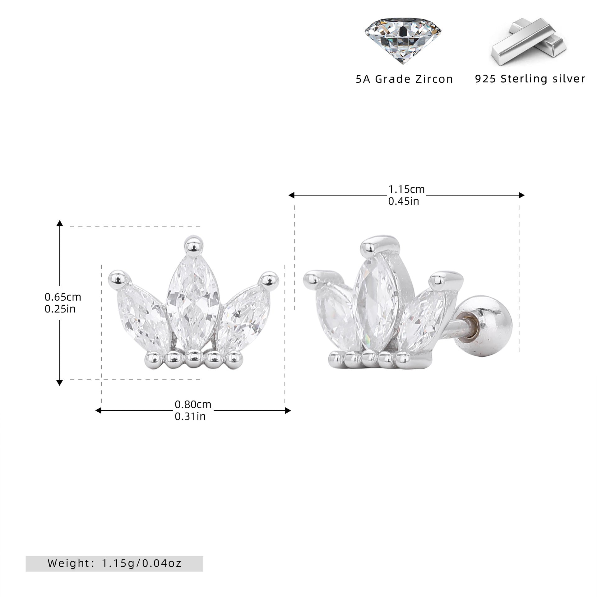 Damen Ohrstecker mit elegantem Krone-Design aus hochwertigem 925 Sterling Silber Shop Nory