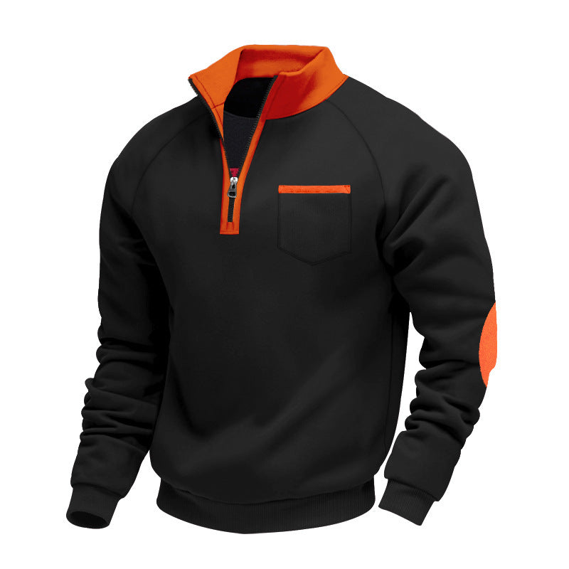 Herren nan Fleece-Quarterzip Pullover mit Brusttasche und Ellbogenpatches Shop Nory