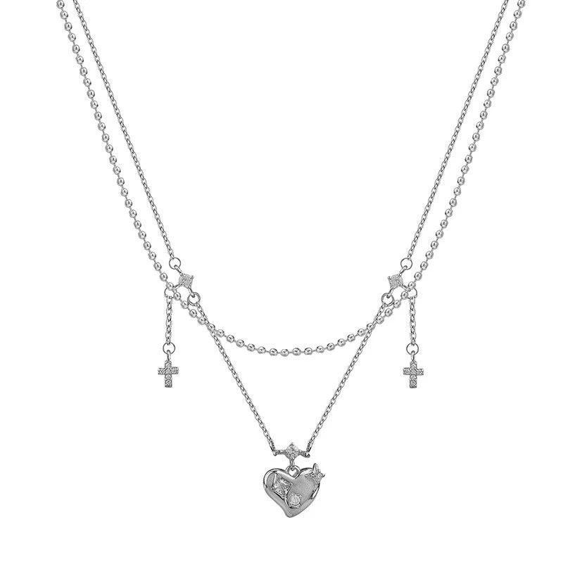 Damen Kette mit funkelndem Herz- und Sternenanhänger Shop Nory