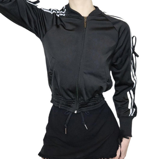 Damen nan sportive Zip-Jacke im Bomberstil mit seitlichen Streifen, Ärmel-Bindebändern und Kordelbund Shop Nory