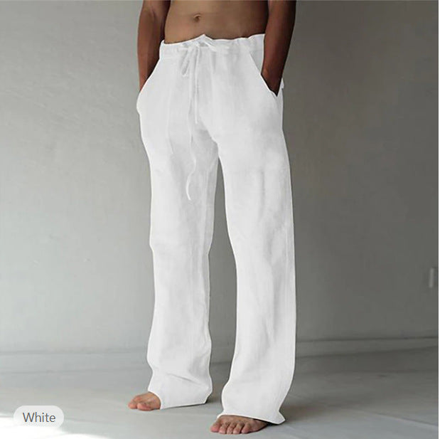 Herren Leinenhose mit weitem Schnitt Kordelzug und Seitentaschen Shop Nory
