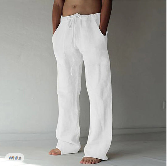 Herren Leinenhose mit weitem Schnitt Kordelzug und Seitentaschen Shop Nory